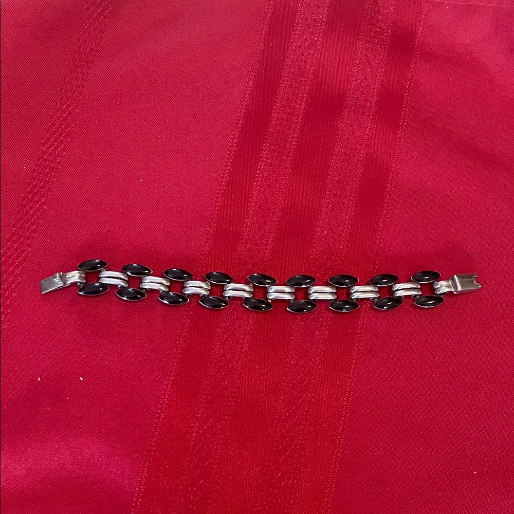 Men's Black and Silver Link Bracelet